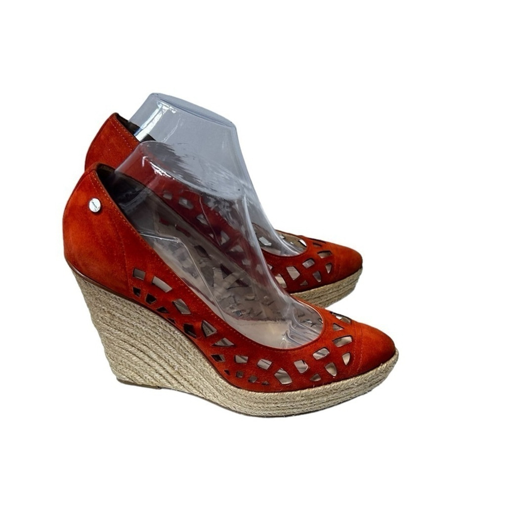 Calvin Klein Burnt Orange Viktoria Suede Espadrille Wedge Sandal Lasercut Size 9 - Picture 6 of 16